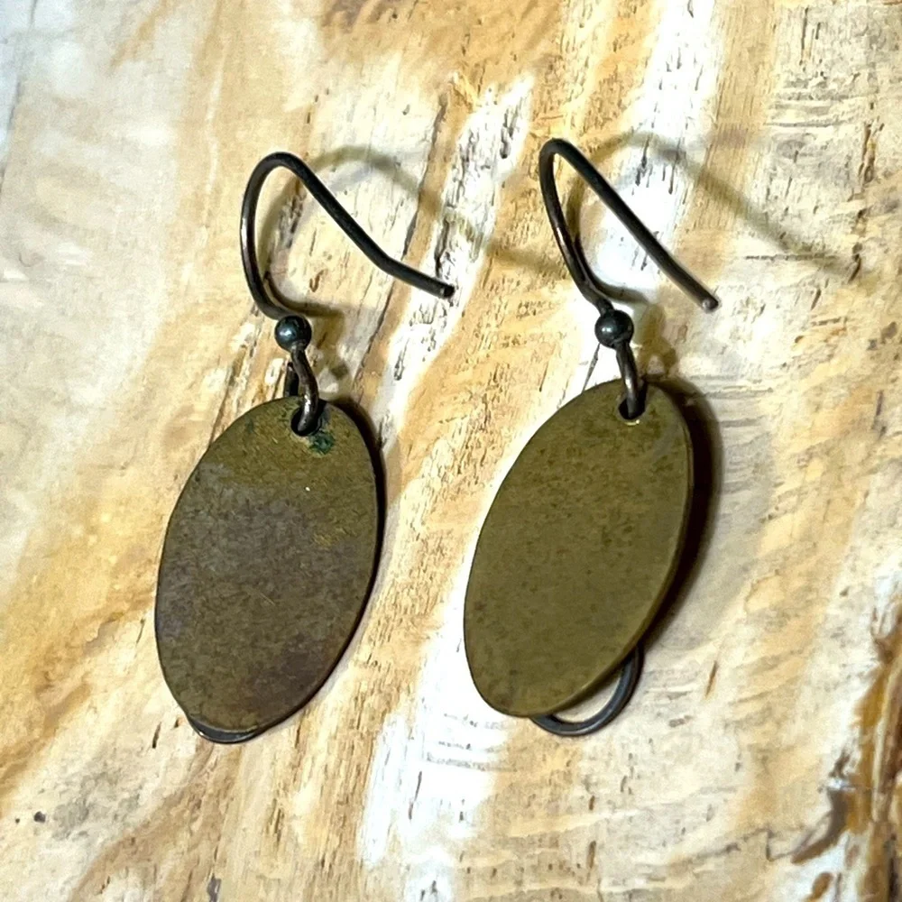 Set/2 Vintage Brass Etched Crystal Earrings